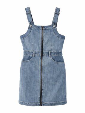 American Eagle Outfitters Light Blue Denim Pinafore Mini Dress with Front Zip